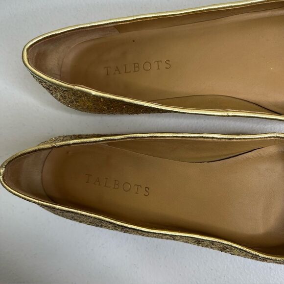 Talbots Gold Glitter Ballet Leather Flats Almond Toe Gold Heel Women Size 7.5 N - Picture 7 of 13
